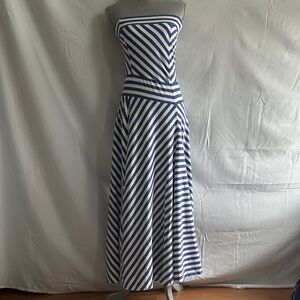Ralph Lauren Rugby Blue and White Striped Strapless Maxi Dress